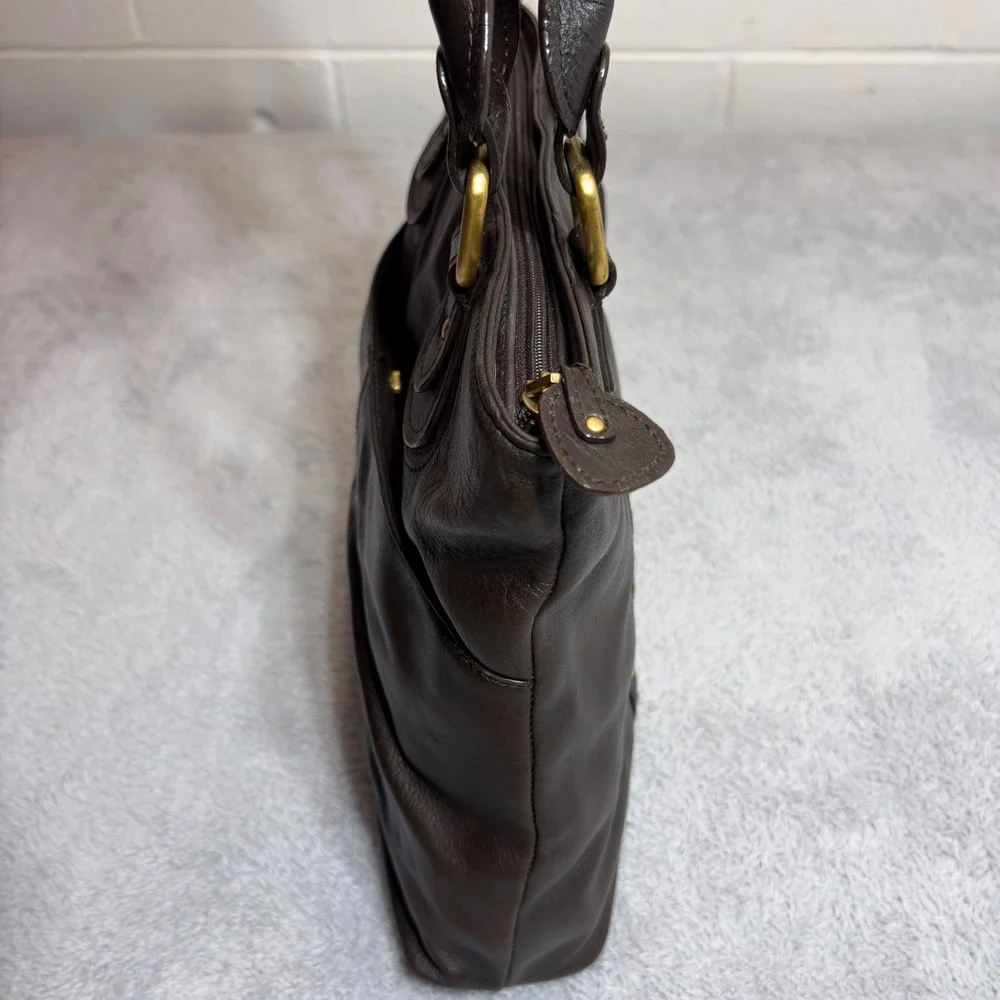 Rolfs Tote Bag Women Large Dark Brown Leather Studded Gold Hardware Shoulder Bag